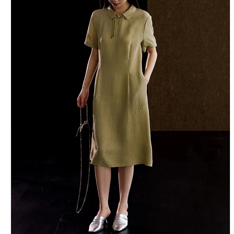 全精品／重磅桑蚕丝冠乐绉收腰来去缝工艺连衣裙