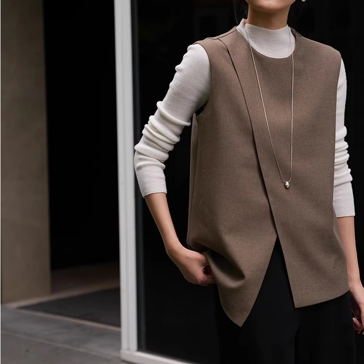 全精品／拼接式设计圆领无袖西装背心马夹外套