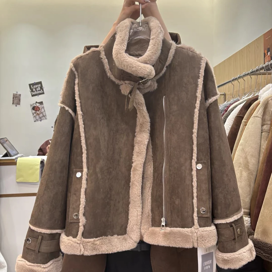 外套2024冬季新款加绒加厚短款一体式洋气机车服