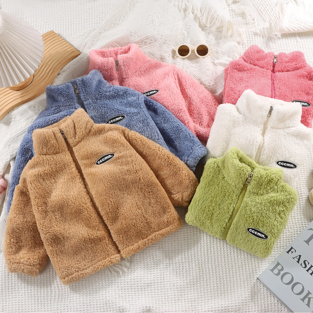 儿童金龟绒毛毛衣外套中大童秋冬 新款上衣男童女童 保暖衣服立领