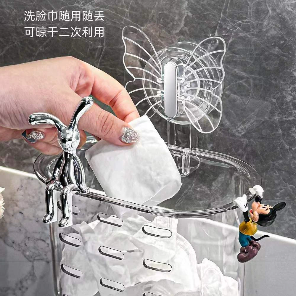 蝴蝶吸盘洗脸巾挂篮置物架壁挂式免打孔卫生间收纳架