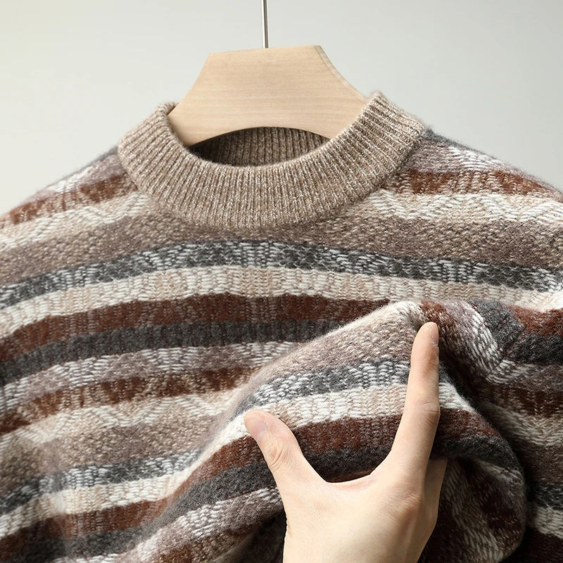 秋冬新款加厚费尔岛风花版圆领纯羊毛毛衣民族风羊毛衫时尚针织衫