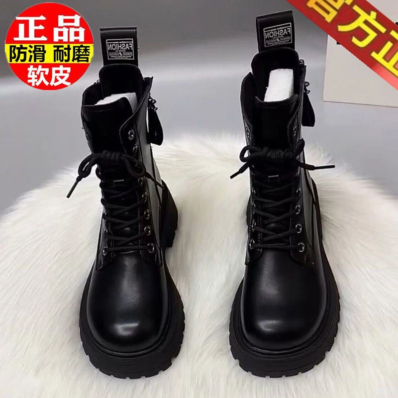 真软皮马丁靴女2023秋冬新款加绒保暖双拉链英伦时尚百搭厚底短靴