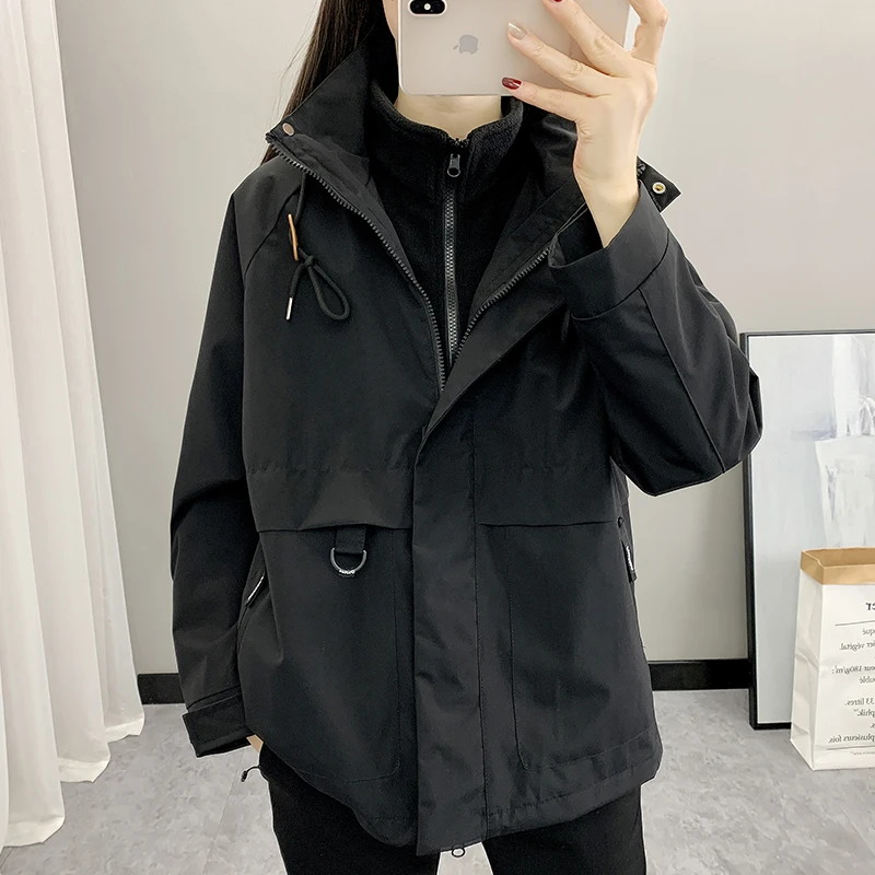 冲锋衣女三合一秋冬新款爆款防水防风情侣加绒加厚户外运动两件套