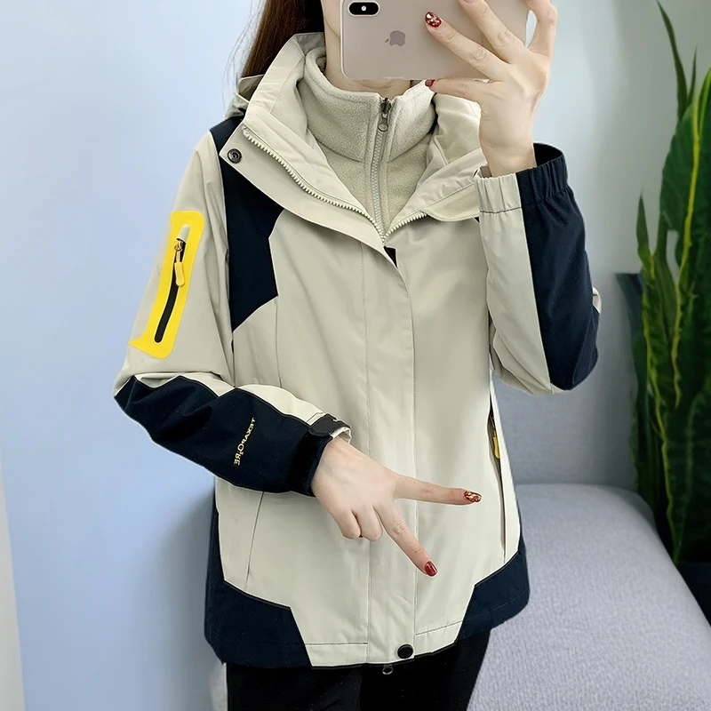 冲锋衣女三合一加厚加绒可拆卸防风防水登山服户外情侣外套两件套