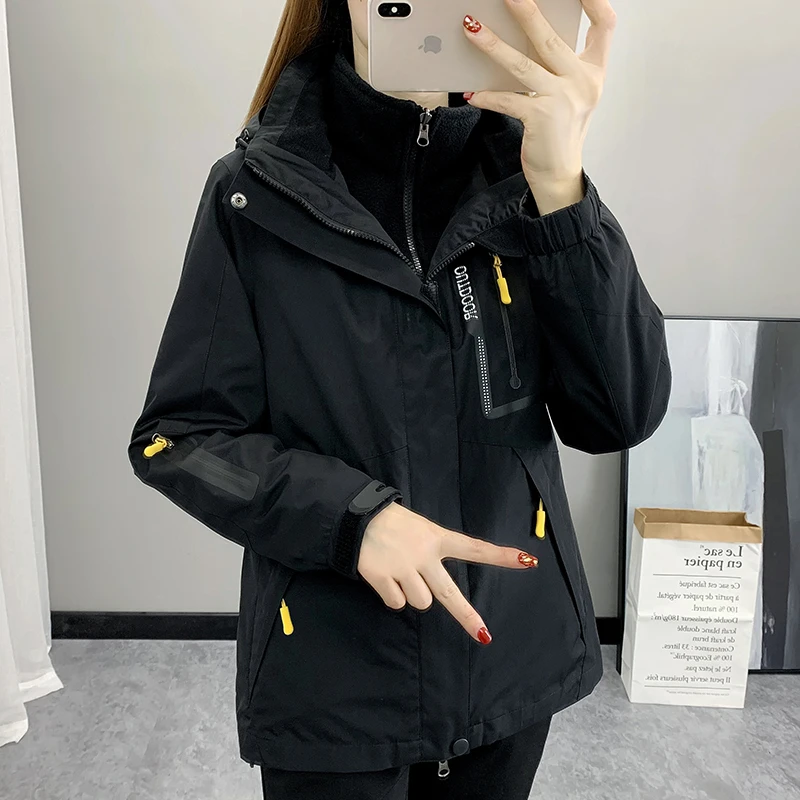 冲锋衣女三合一可拆卸两件套冬季加绒加厚户外大码防风防水外套男