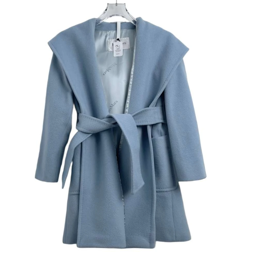 000429 maxmara 纯色翻领长袖大衣蓝色 34码 99新