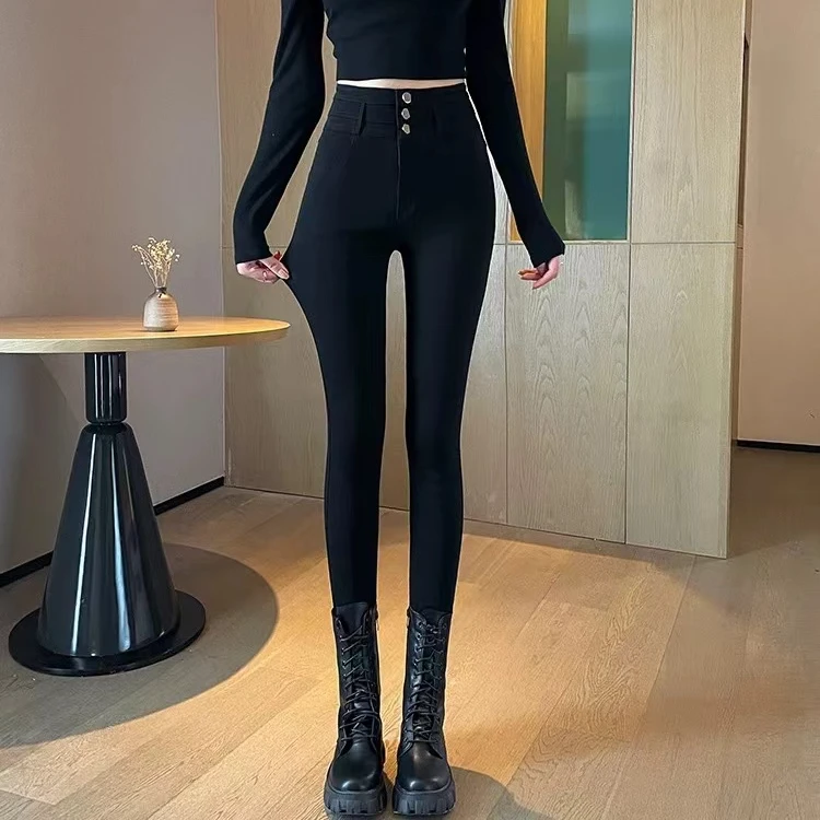 高腰弹力外穿打底裤小脚裤女秋季新款显瘦黑色铅笔裤小黑裤