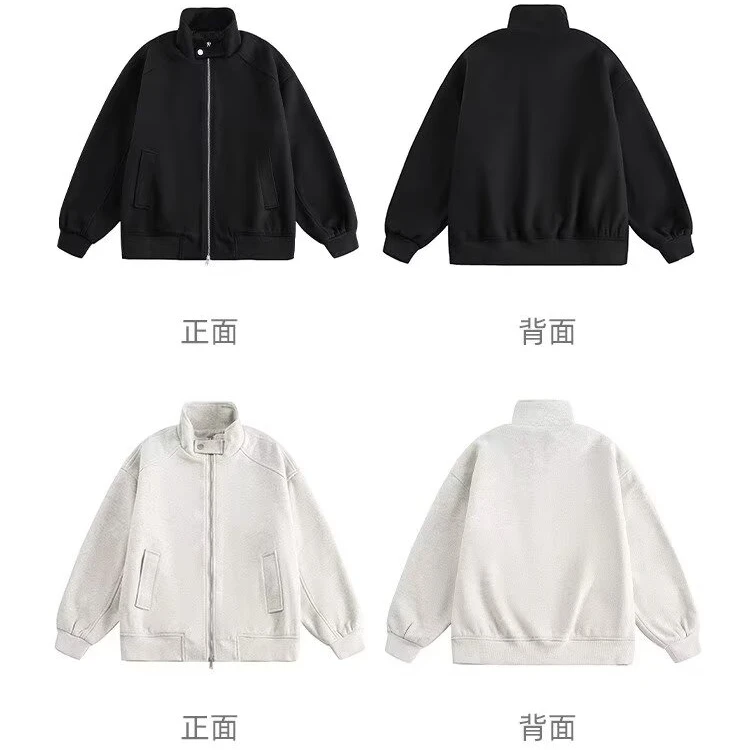 580g重磅美式立领呢料夹克男士潮牌宽松休闲复古情侣运动毛呢外套