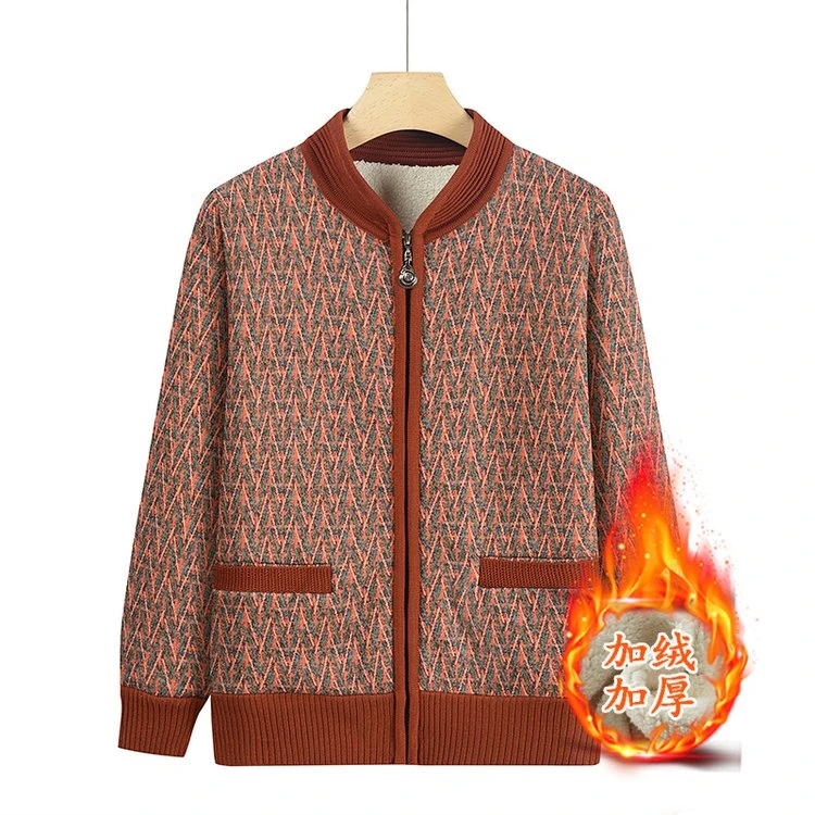 妈妈装加绒加厚针织外套中老年毛衣洋气保暖外套60岁70岁老太上衣