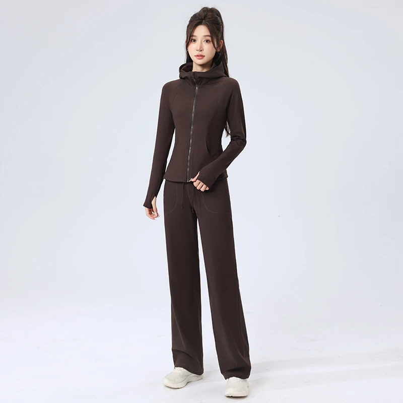 LU.LUU款【薄绒运动套装】长袖拉链连帽跑步运动阔腿直筒裤显瘦运动