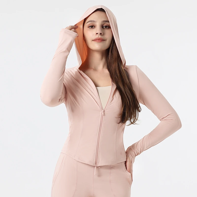 【防晒单件外套】开衫连帽拉链卫衣女秋季修身显瘦长袖薄款健身时尚