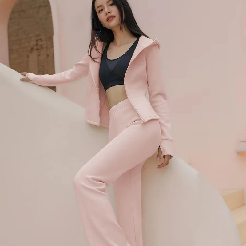 【秋冬新款薄绒套装】开衫连帽拉链卫衣修身显瘦休闲直筒裤