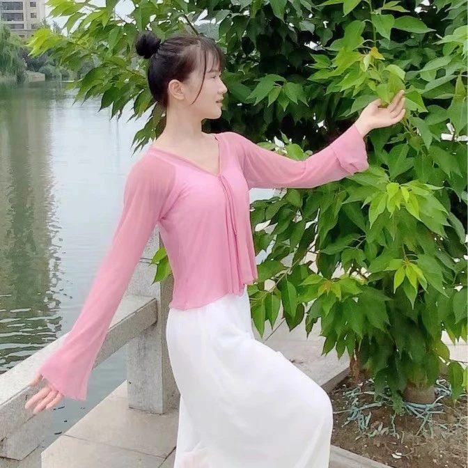 舞韵瑜伽练功服古典舞弹力网纱短款上衣