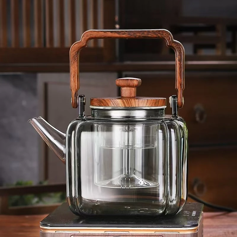 家用大容量高硼硅玻璃围炉煮茶壶1500泡茶壶养生烧水壶八方来财