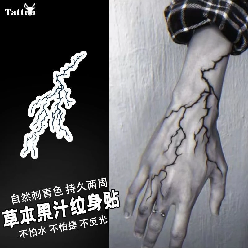欧美暗黑另类简约线条草本果汁纹身贴裂痕血管手臂脖子男女防水潮