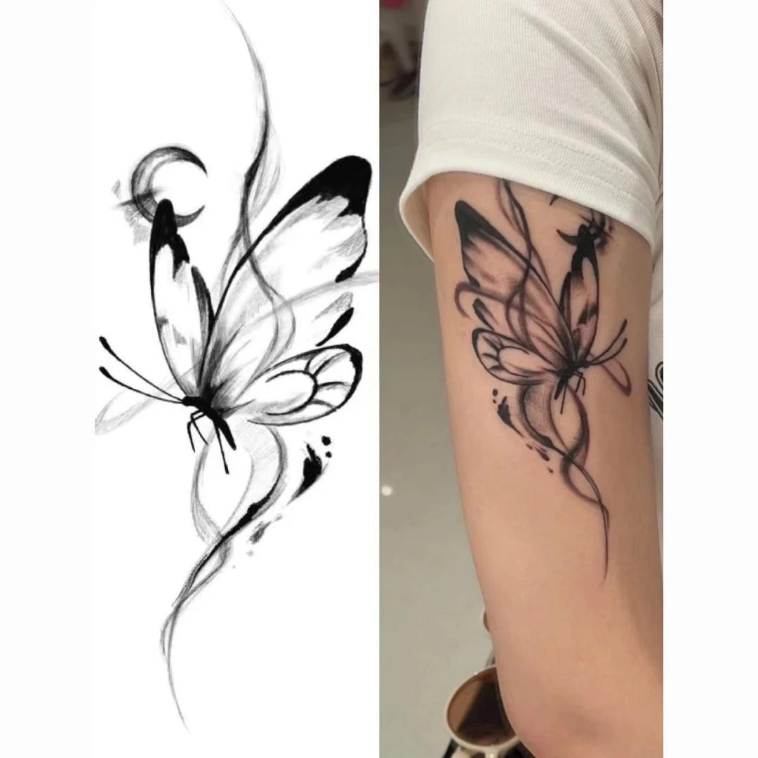 国风月蝶果汁纹身贴草本半永久辣妹甜酷防水持久女逼真刺青色不掉