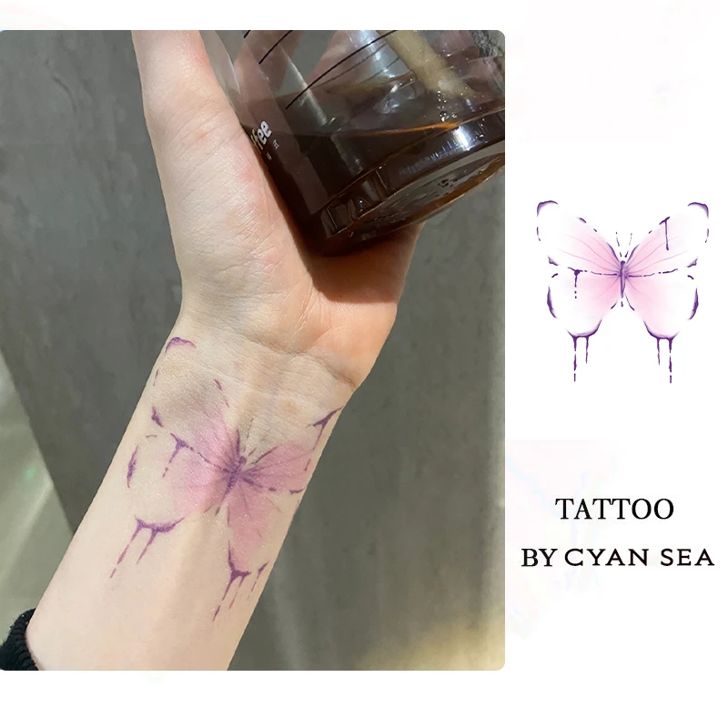 小清新蝴蝶彩色纹身贴防水持久甜美手腕锁骨纯欲风高颜值仿真可洗