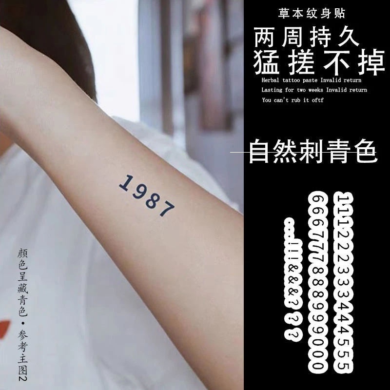 数字符号 草本纹身贴辣妹 甜酷脖子手臂纪念日防水防汗逼真不掉潮