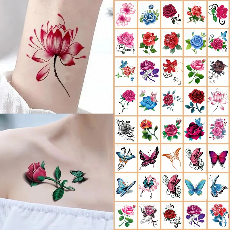 75款性感蝴蝶玫瑰图案纹身贴纸3D立体个性胸前女锁骨防水持久女款
