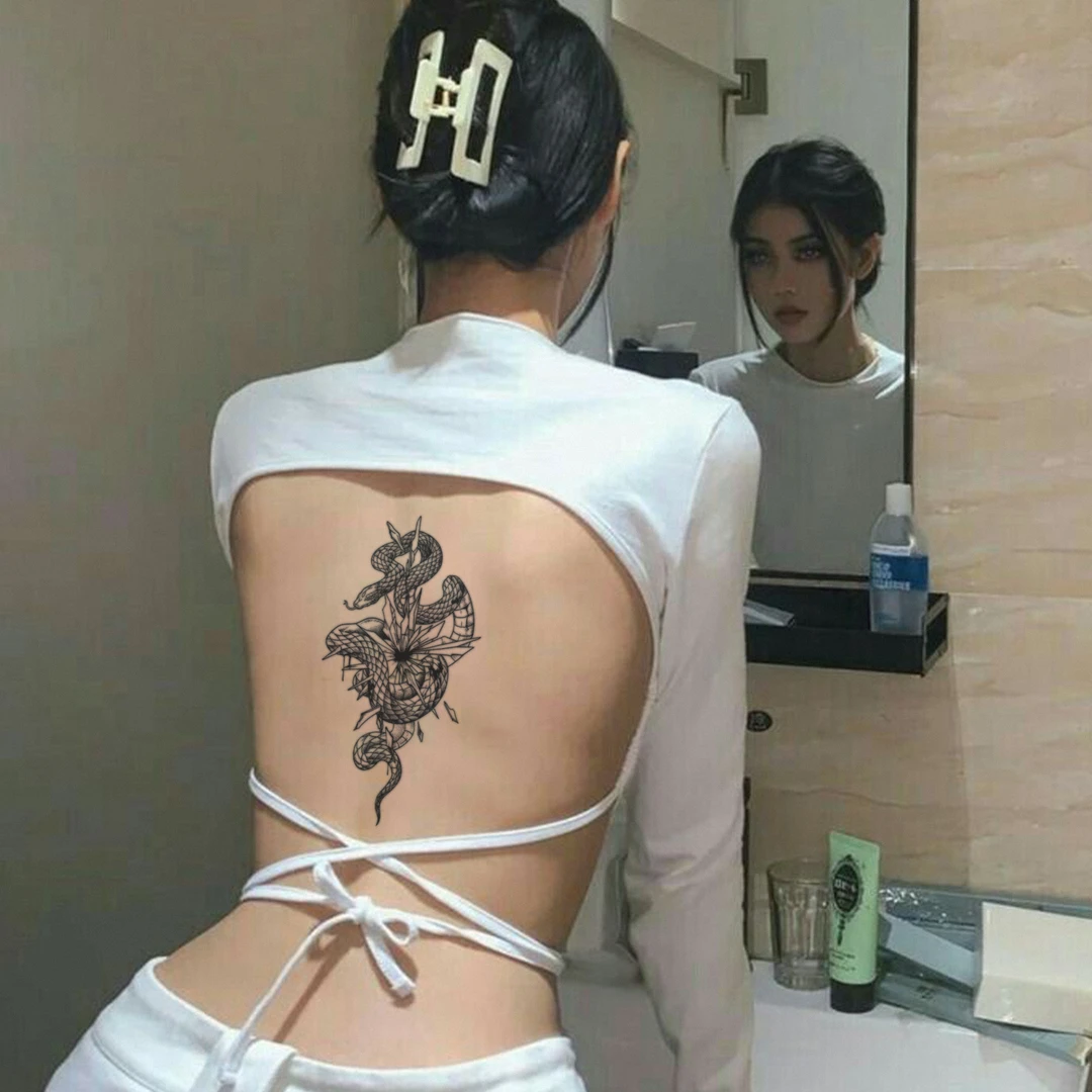 纹身贴草本半永久纹身贴纸锁骨蛇纹身暗黑果汁花臂防水持久逼真潮