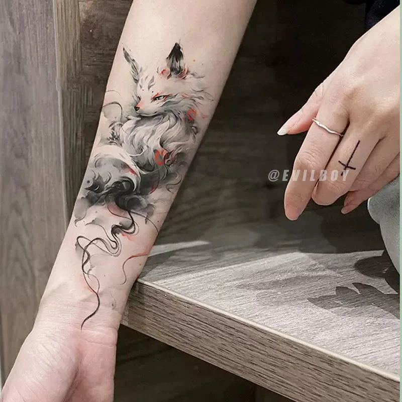 新款小狸猫彩色纹身贴可水洗ins高颜值花臂唯美好看辣妹自然逼真