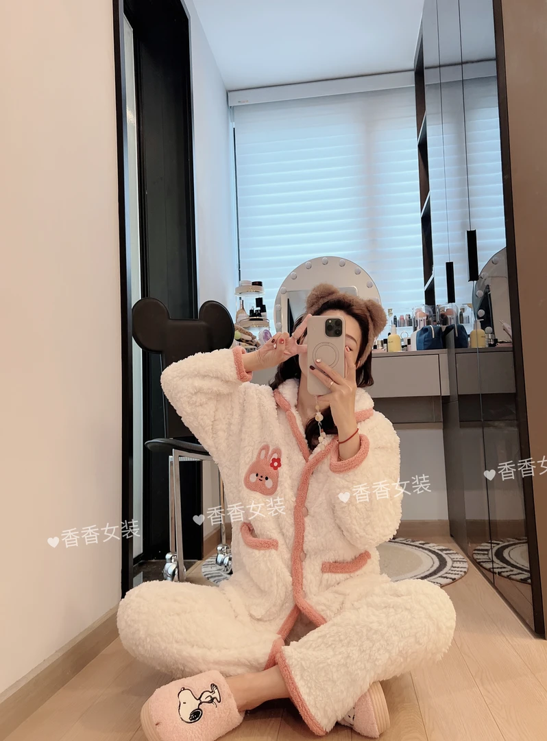 2024冬季新款小个子保暖长绒毛加厚家居服睡衣