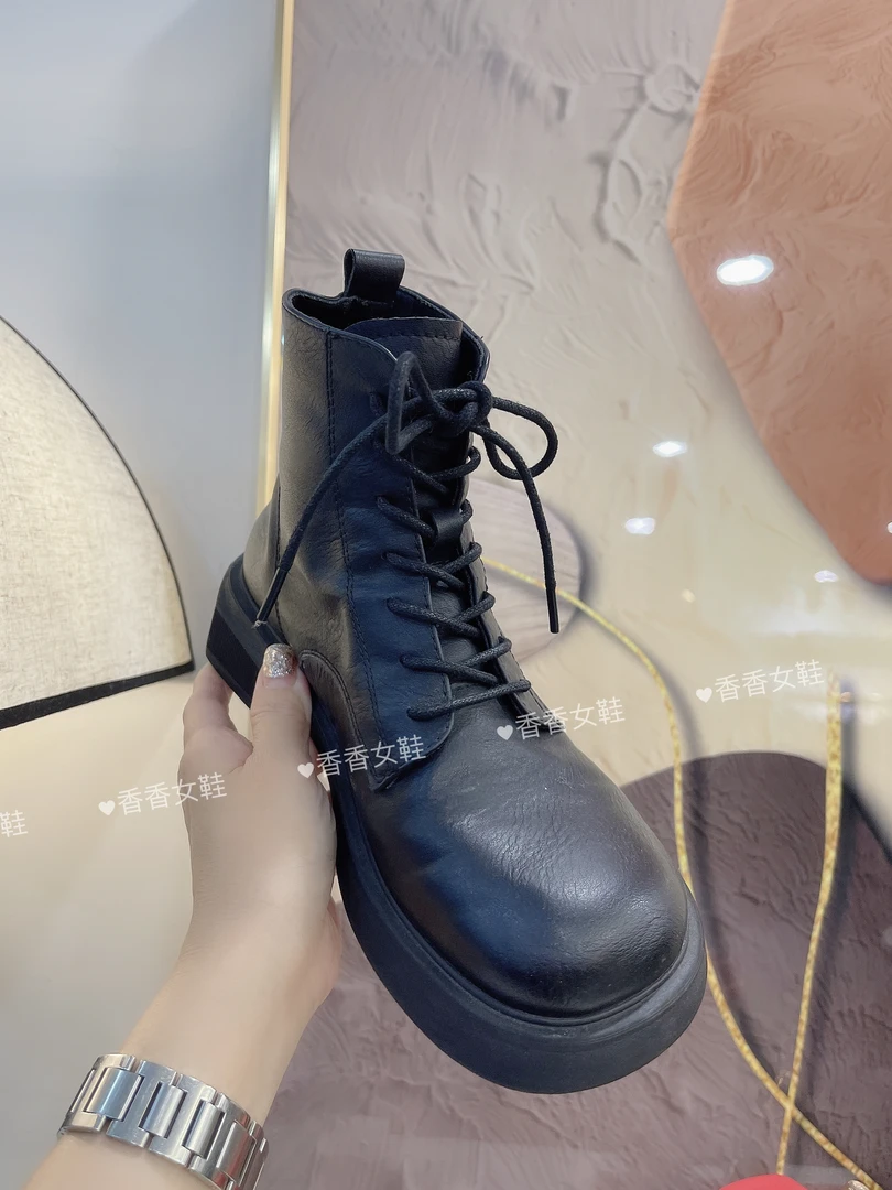 香香定制小个子分享版气质时装靴秀气马丁靴圆头粗跟中跟短筒瘦靴