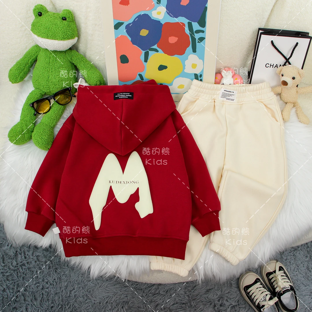 儿童卫衣男童女童2023春秋新韩版洋气发泡印花连帽衫上衣潮D1197