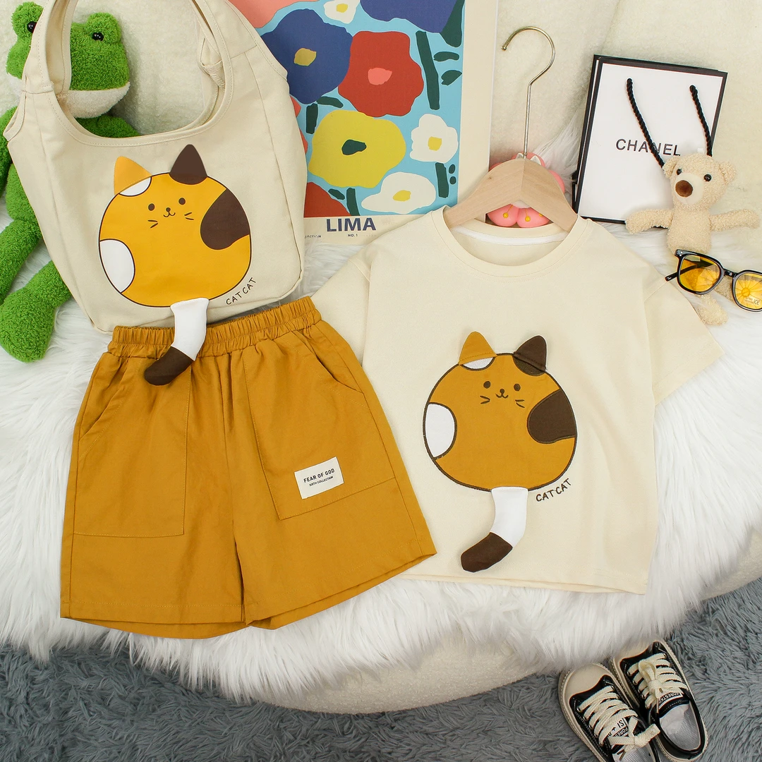 儿童套装夏装男童女童背心短裤立体卡通时尚韩版洋气两件套D1152