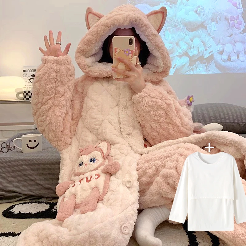 【秋冬-加厚三层夹棉月子服】长款产妇产后月子服喂奶孕妇哺乳睡袍