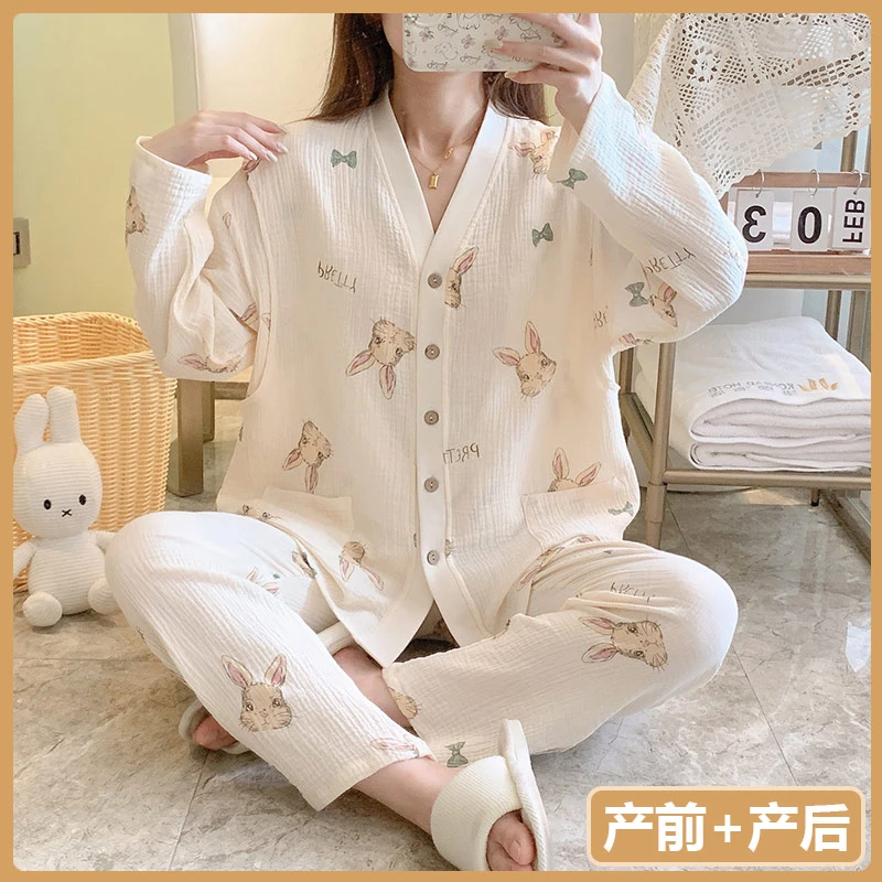 【夏季-泡泡棉纱】月子服7-11月纱布薄款产后孕妇哺乳睡衣吸汗透气