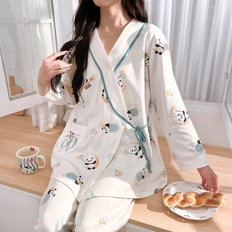 【春秋中厚款-带胸垫亲肤云感棉】月子服产后孕妇哺乳睡衣长袖宽松