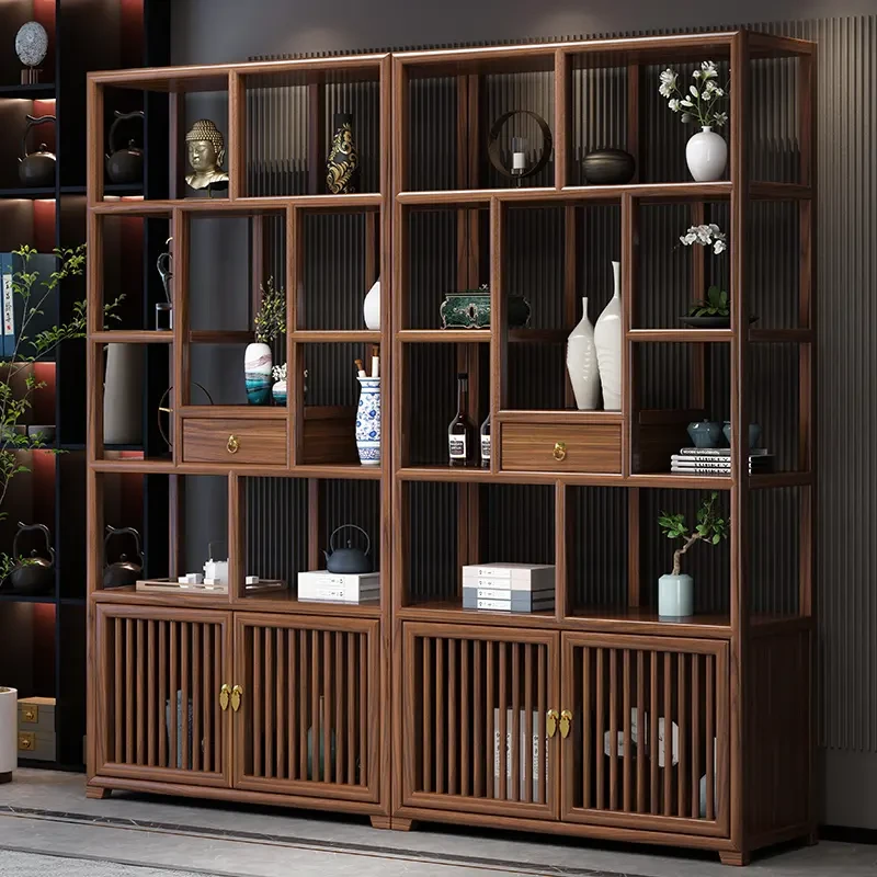 中抽新中式博古架实木多宝阁实木架子榫卯结构收纳茶室展示柜