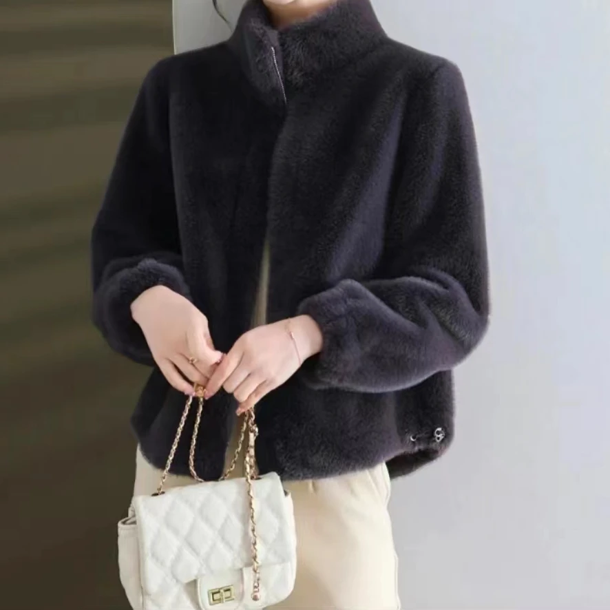 皮毛一体外套冬装女2024年新款妈妈高端洋气加厚保暖短上衣6601