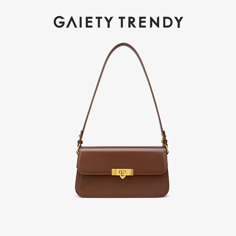 GAIETY&TRENDY·牛皮法棍包小众设计复古腋下包时尚通勤单肩斜挎包