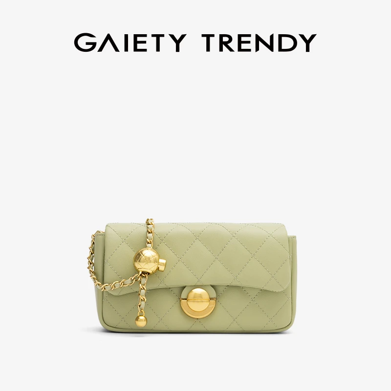 GAIETY&TRENDY·薄荷曼波小金球菱格链条包牛皮时尚休闲单肩斜挎包