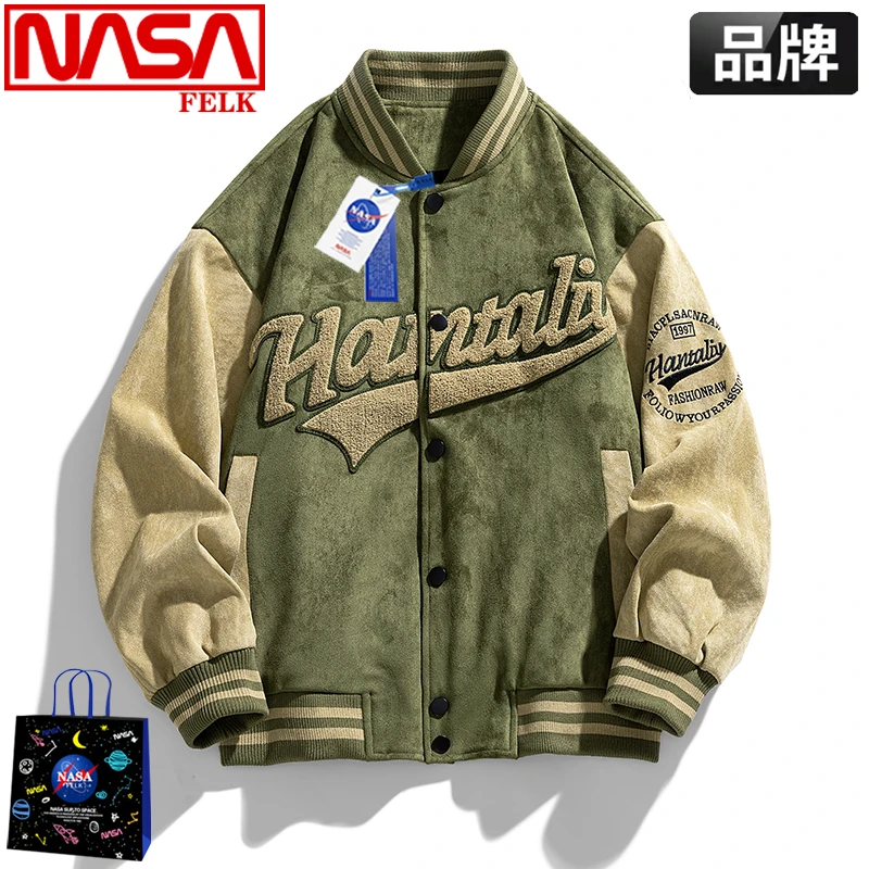 NASA联名麂皮绒棒球服男女款vintage秋季美式飞行员情侣夹克外套