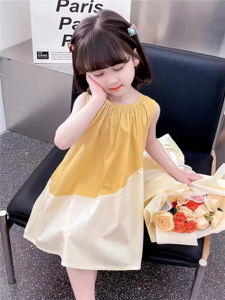 女小童拼色连衣裙夏季新款洋气幼儿园宝宝棉布背心裙无袖公主裙潮