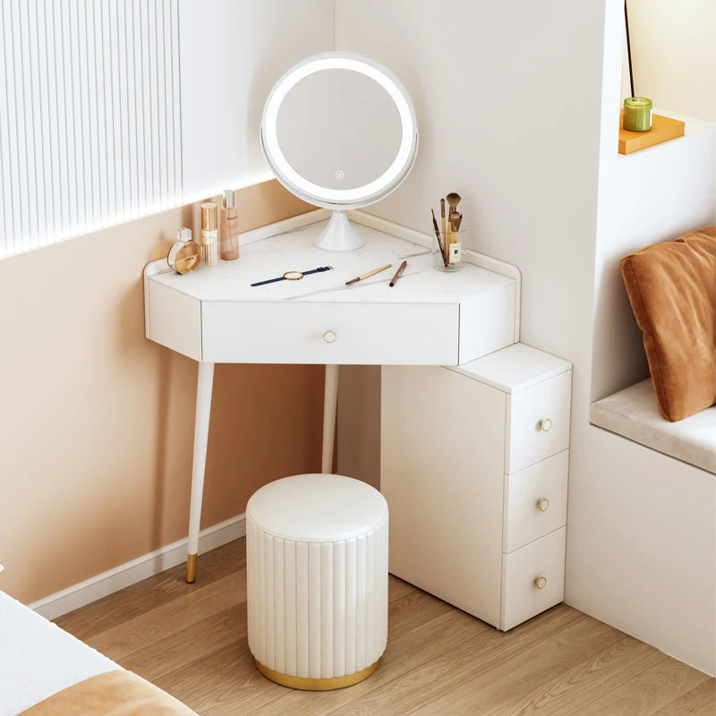 墙角化妆柜小型三角形化妆桌家用小户型主卧转角化妆台床头柜一体
