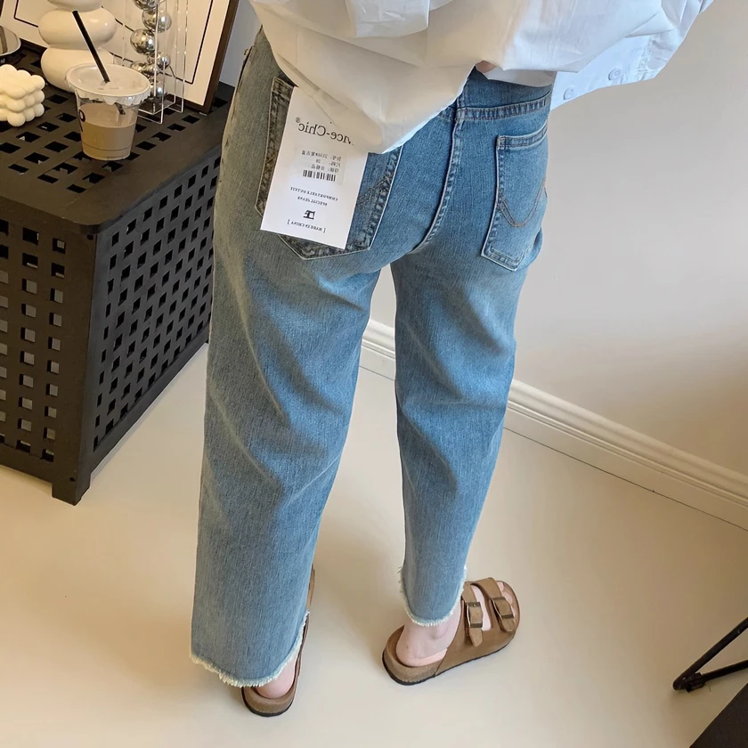 2025春季新款弹力九分直筒牛仔裤女梨形身材小个子显瘦烟管法棍裤