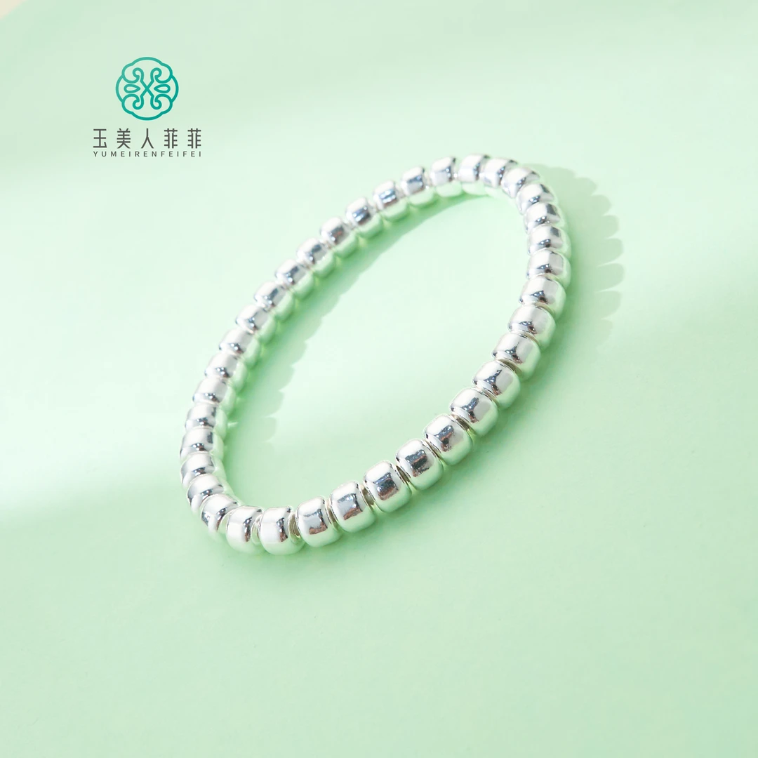 足银手链 玉美人菲菲#足银单圈-老型珠手串约6mm
