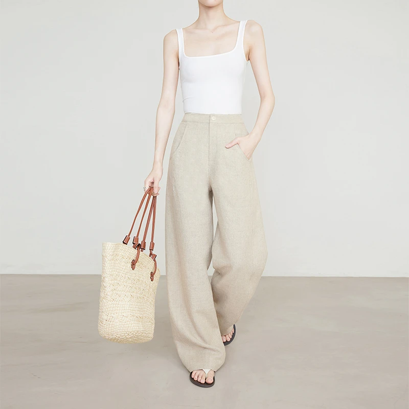 100%汉麻女士休闲裤百搭夏季复古宽松直筒夏季时尚