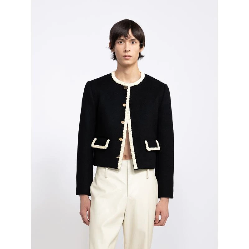 TURIGHT买手店23AW现货XUZHI设计师品牌双色毛呢钩针拼接圆领夹克