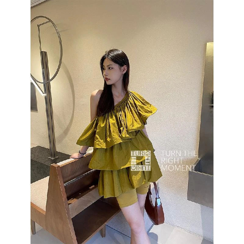 TURIGHT买手店 24Holiday现货 pushBUTTON品牌 时尚斜领花边罩衫