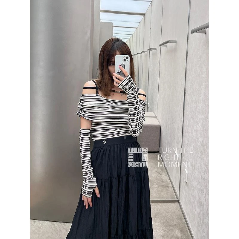 TURIGHT买手店23PF现货 VENA LABEL设计师品牌 镂空绑带一字肩T恤