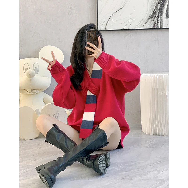 慵懒风红色针织毛衣女小个子秋冬加厚2024新款设计感冬装内搭上衣