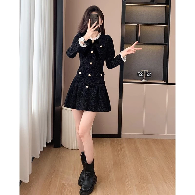 秋冬2025年新款女装黑色法式收腰小个子高级连衣裙设计感内搭裙