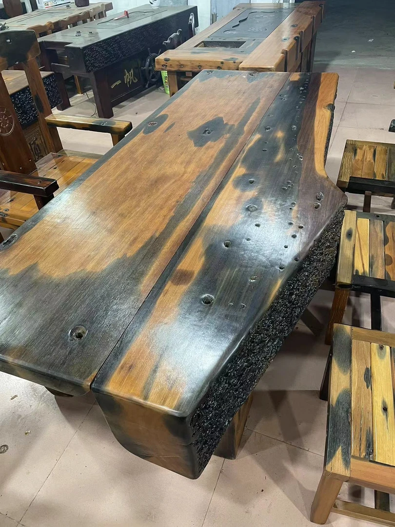 老船木茶桌椅组合功夫泡茶台一桌五椅办公室接待茶桌椅茶艺桌客厅