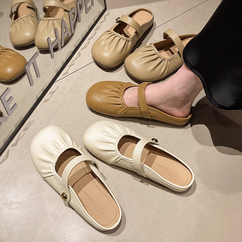 平底包头半拖鞋女2024新款夏外穿配裙子蝴蝶结休闲软底一脚蹬单鞋